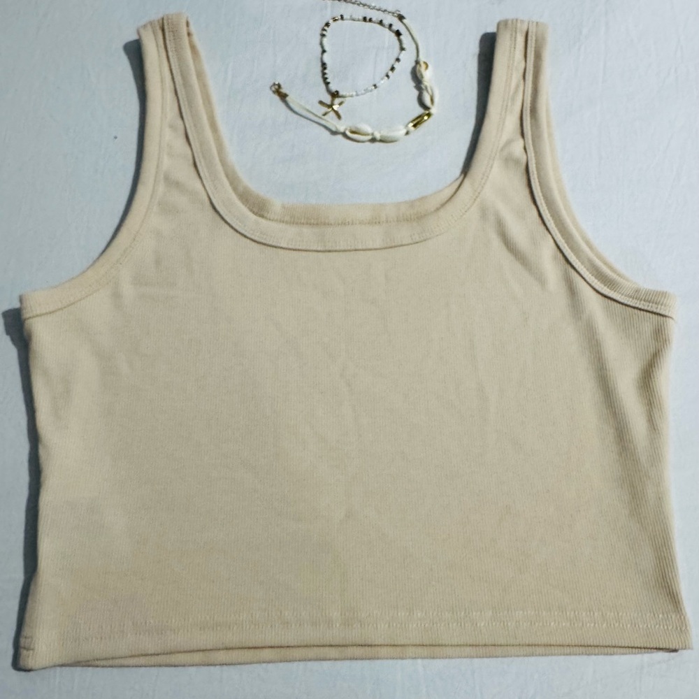 SHEIN Tan Crop Tank Top Sleeveless Fitted